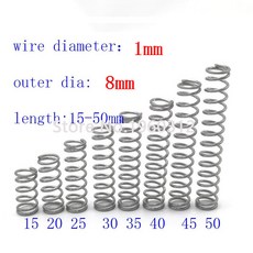 스테인레스 스틸 마이크로 리턴 소형 압축 부식 방지 연장 스프링 와이어 직경 1mm OD 8mm L 15 50 10, 1x8x25mm, 1개