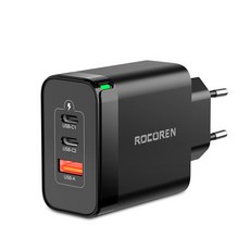 로코렌 GaN 65W 미니 3포트 PD3.0 PPS QC4.0 초고속 C타입 노트북 충전기 PD65W 멀티 충전기 어댑터 Rocoren, 블랙,