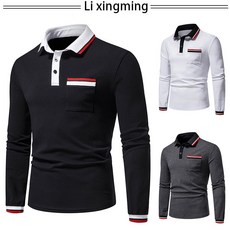 LIXINGMING 남성 폴로 셔츠 캐주얼 긴팔 골프 스웨터