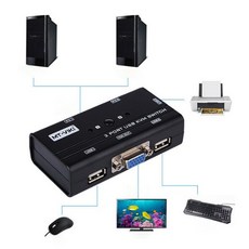 FWT 2 포트 검정색 KVM 스위치 수동 키 누름 VGA USB w / 유선 원격 스위처, 1개