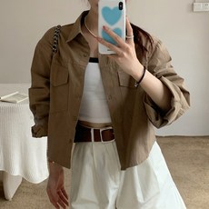 와트 크롭 솔리드 셔츠형 자켓