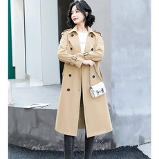 가을 여자 루즈핏 캐주얼 롱 버튼 트렌치 코트 2XL 카키색
