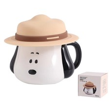쑤시 스누피 밀짚 모자 머그컵 뚜껑 포함 500ml, 화이트, 1개 화이트, 1개