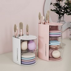 미니코메타 미니 화장품 정리함 투명 회전 정리대, 2단, 1개, 핑크