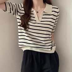 여성스트라이프반팔니트