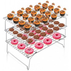 냉각 랙 HaWare 3-Tier 스테인리스 와이어 랙 냉각 오븐 트레이 로스트 베이킹 그릴링 랙(Cake Cookie, 단일옵션
