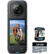 Insta360 CINSABMA X4 360 카메라 284752 Tiny 2.7K 액션 핸즈프리 POV 2년 CPS 강화 보호 팩이 포함된 방수 번들 및 Lexar Profes