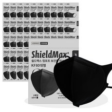 쉴드맥스 컴포트 KF80 대형 검정색 국내생산 보건용 마스크 새부리형 개별포장, 50개, 블랙, 1개입