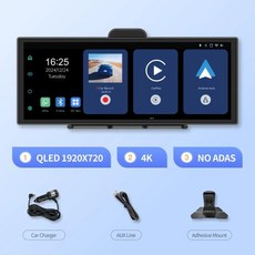 안드로이드 카플레이 모니터 11.4 인치 H70 프로 4K QLED 대시 캠 무선 자동 듀얼 레코딩 야간 AUX 자동차 DVR 최신, NO TF Card