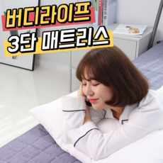 버디라이프 3단 매트리스 (싱글) 바닥 침대 토퍼 접이식 수면 기절, 싱글-순면(방수커버X)