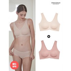 크로커다일 이너웨어 라이크라 쉘론 몰드부착 V넥 감탄브라 2종 베이지+로즈핑크 CDWBR4O2122