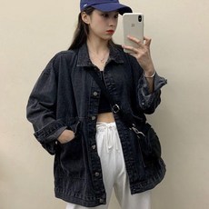 ANYOU 여성 봄가을 루즈핏 트렌디 베이직 청자켓