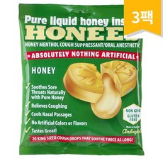 Honees Honey 오리지널 꿀 멘솔 기침 사탕 20개입 3팩 Original Honey Menthol Cough Drops