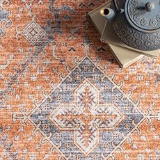 NuLOOM Lorrie 오리엔탈 스타일 메달리온 세탁기 세탁 가능한 초박형 부분 러그 1.2 x 1.8m(4 x 6피트), 6' x 4' (Rectangular), Sky Rust