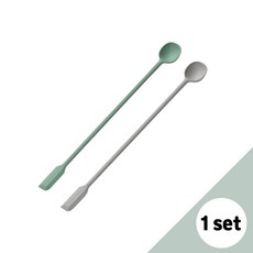 MHPS 실리콘 롱 스푼 앤 스패츌러, 1세트, 그레이+그린 1세트, 그레이+그린