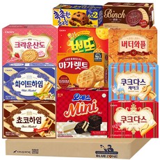 [블루존] 사무실 과자 11종 세트(촉촉한초코칩+크라운산도딸기+버터와플+뽀또치즈+오예스mini+화이트하임+초코하임+빈츠+마가렛트+쿠크다스케이크+쿠크다스화이트), 1개