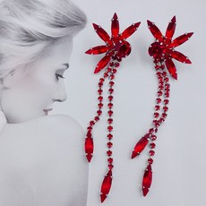 [라비올렛] K477 화려한 무대용 파티 강렬한 꽃잎 레드 패션 귀걸이