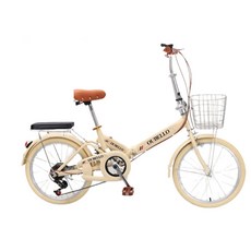 오유벨로 접이식 자전거 미니벨로 출퇴근 미니 바이크 폴딩 소형 7단 20인치 경량 바구니, 베이지(기본휠)