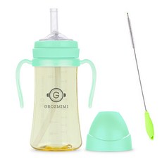 그로미미 PPSU빨대컵 + 스트로우브러쉬 세트 빨대컵, PPSU빨대컵 300ml 아쿠아그린 + 스트로우브러쉬