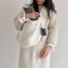 강아지 고양이 슬링백 이동가방 포대기, 크림 화이트