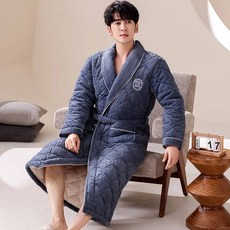 샤워가운 샤워로브 신혼 커플 남성용 럭셔리 격자 무늬 솔리드 목욕 가운 두꺼운 산호 양털 따뜻한 나이트 양면 포켓 샤워 3 레이어 겨울, L, 1개