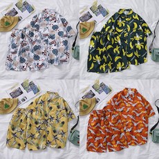특이한 과일 패턴 반팔 반바지 하와이안 셔츠 일식집 유니폼 깡패 형님옷 트로피컬 알로하