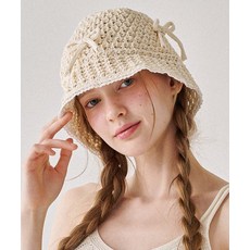 론론 RONRON RIBBON SUMMER KNIT BUCKET HAT IVORY