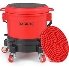 먼지 트랩이 있는 M-AUTO 5 갤런 롤링 버킷 돌리 및 개의 스위블 캐스터 앉을 수 있고 미끄러지지 않는 뚜껑 세차 디테일을 위한 블랙 앤 레드