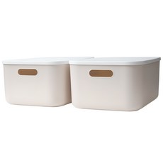 가규 국내 제조 모던 라운드 리빙박스, 아이보리, M, 2개 아이보리 + 화이트, 2개