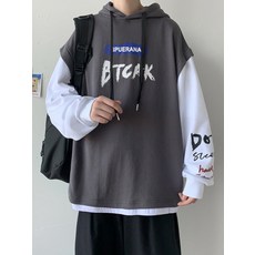 브리스 배색 레이어드 오버핏 후드티