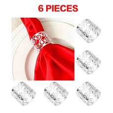 6/12PCS 골드 실버 냅킨 링스 버클 웨딩 크리스마스 생신 냅킨 링은 꽃 잎 Flower Leaf Napkin Rings Serviette Buckle Gold Silver, 6 PCS-S 패턴 실버, 6개