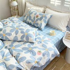 FANTASY Nordic Ins Bed 4 피스 세트 코튼 100 작은 신선한 이불 커버 침대 시트 퀼트 커버 침대 커버 3 피스 세트