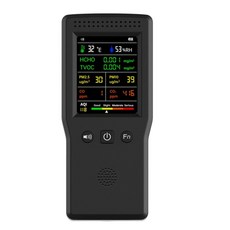 공기질 모니터 LCD 디스플레이 고정밀 PM2.5 PM10 HCHO TVOC AQI 온도 계량기 9 in 1, Black, 1개