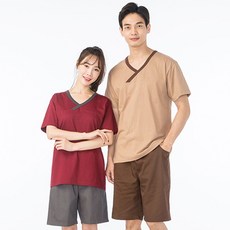 DANA다나1_남여공용 찜질 마사지복 세트(129-128SET) 사우나상하복 찜질방옷 병원검사복 물리치료복 헬스장상하복+fkdβre