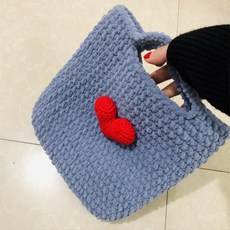 펀칭니들 프랑스자수 . 고양이 실 손으로 만든 poke 자수 울 가방 diy 크로 셰, 그레이 레드 하트 완제품 아님