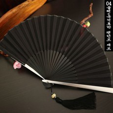 JINGHENG 전통 무용 선녀 부모님 선물 고급 접선골부채 남자 고풍알루미늄합금 금속중형태슬 휴대철선, 04 블랙+옥석호박 팬던트 세트