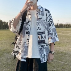 홍콩 바람 일본 조커 리플 슈아이 셔츠 남자 짧은 소매 여름 한국 느슨한 하락 추세 대형 반소매 셔츠