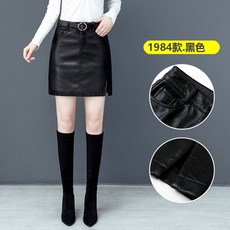 치마 봄가을 날씬해 보이는 A라인 레더 여성 인조가죽 슬릿 트임 미니