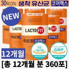  [새로워진] 종근당 락토핏 생 유산균 골드 코어맥스 아연 함유 LACTO 5X 포뮬러 30억 CFU 1등 유산균 홈쇼핑 제품, [12개월], 6개, 360포 