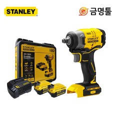 스탠리 SBW910M2K 충전임팩렌치 20V 4.0AH 2팩 1/2인치 BL모터 280Nm, 2개