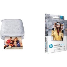 HP Sprocket 휴대용 컬러 포토 프린터(2판) – 휴대폰에서 2x3 의 끈적끈적한 뒷면 사진을 인쇄할 수 있습니다 [Luna Pearl] [1AS85A] 및 용지 5