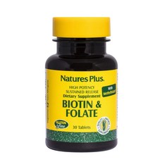 NaturesPlus Biotin & Folate 30 Tablets 임신초기비타민D 임신준비엽산 엽산400mg 활성형엽산 솔가천연엽산 임산부솔가엽산 남자엽산 천연엽산, 1개, 1