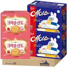 [블루존] 해태 크라운 과자 2종 1038g (에이스364g +크라운 산도 딸기155g ), 1개