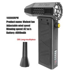 미니 터보 제트 선풍기 브러시리스 모터 휴대용 덕트 140000RPM 52 M/S C타입 충전 전원 디스플레이 터 포, 02 Black
