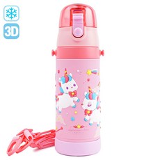 위드주zoob1_유니콘 3D 원터치 어깨끈 스텐 보틀 480ml 캐릭터물통 휴대용물통 목걸이물통 나들이물통 목걸이물병+ㅇe주, 7dnlemwn77★, 7dnlemwn77★