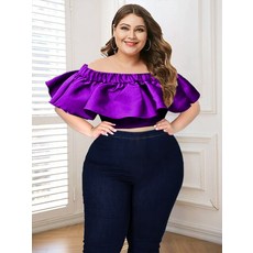 Crop Tops Plus Size Women Off Shoulder Shiny Purple Ruffles High Street Blouse Y2K Evening Event Sty