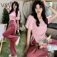vsyoy 현야 바람 끈 재킷 스파이스 소녀 정장 여성 학생 여름 높은 허리 스트레이트 바지 바지 레저 스키니 투피스 세트