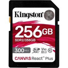 Kingston 킹스톤 킹스턴 캔버스 리액트 플러스 256GB SD 카드 SDXC UHS-II 300R/260W U3 V90 풀HD/4K/8K SDR2/256GB, SD Card