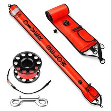 Scuba SMB 100FT Diving Reel and Clip Set 5FT Surface Marker Buoy Dive Float with Extra Lead Weight, Orange