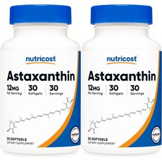 Nutricost Astaxanthin 뉴트리코스트 아스타잔틴 12mg 30소프트젤 2팩, 30정, 2개